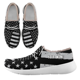 Personalized Patriotic Canvas Slip-On Sneakers, Custom USA Flag Design Loafer Shoes, Buy One Get One Gift,FN042-24020304-6w
