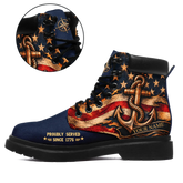 Personalized US Navy Anchor Veteran Boots, Proudly Served American Flag Nautical Work Shoes - 1921-26007281-3