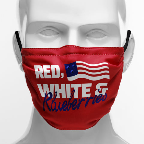 "Red, White & Blueberries" Themed Graphic Face Mask, Cute Patriotic Family Fun Design KZ02-25027153-3