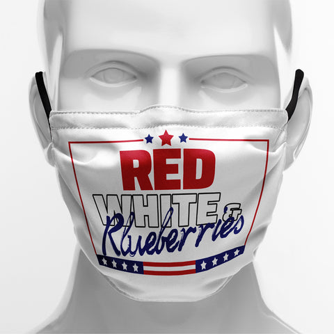 "Red, White & Blueberries" Themed Graphic Face Mask, Cute Patriotic Family Fun Design KZ02-25027153-4