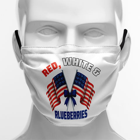"Red, White & Blueberries" Themed Graphic Face Mask, Cute Patriotic Family Fun Design KZ02-25027153-5