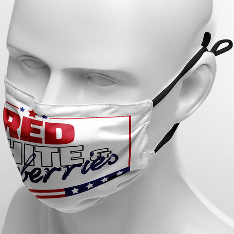 "Red, White & Blueberries" Themed Graphic Face Mask, Cute Patriotic Family Fun Design KZ02-25027153-4