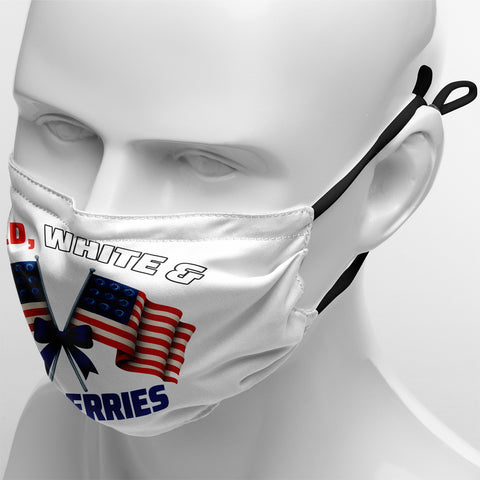 "Red, White & Blueberries" Themed Graphic Face Mask, Cute Patriotic Family Fun Design KZ02-25027153-5