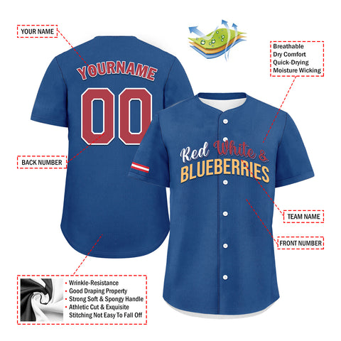 Custom Patriot Baseball Jersey, "Red, White & Blueberries" Conservative Pride Shirt BSBJ01-25020197-7
