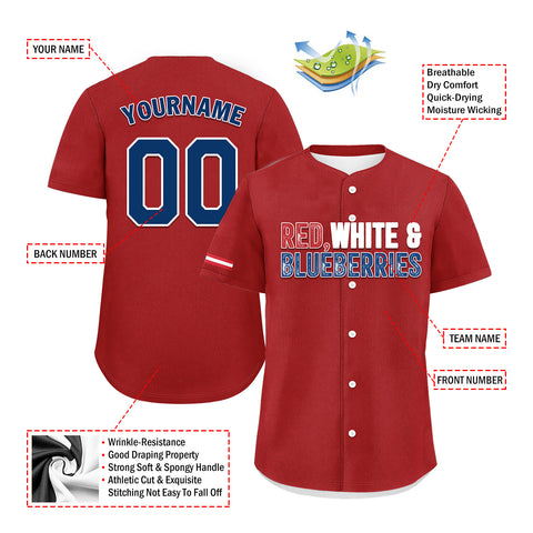 Custom Patriot Baseball Jersey, "Red, White & Blueberries" Conservative Pride Shirt BSBJ01-25020197-5