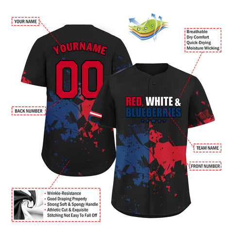 Custom Patriot Baseball Jersey, "Red, White & Blueberries" Conservative Pride Shirt BSBJ01-25020197-1