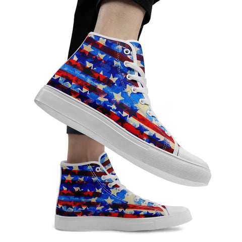 Personalized Flag Design Sneakers, Custom High Top Shoes, Patriotic Casual Shoes