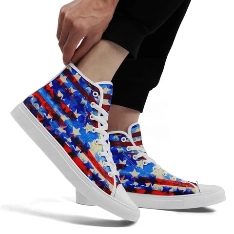 Personalized Flag Design Sneakers, Custom High Top Shoes, Patriotic Casual Shoes