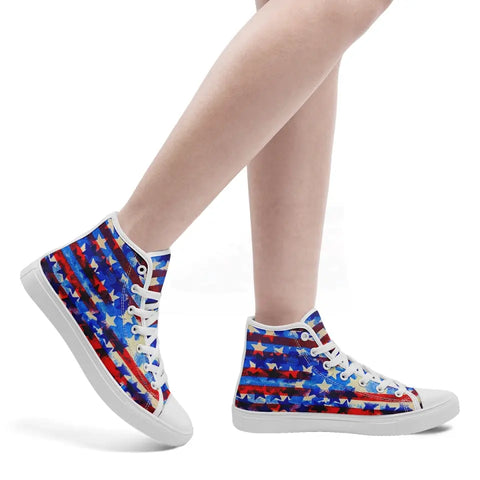 Personalized Flag Design Sneakers, Custom High Top Shoes, Patriotic Casual Shoes