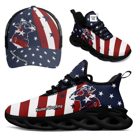 Personalized Special Combo Offer, Custom Patriotic Sneaker and Hat, Breathable Gift for Veteran