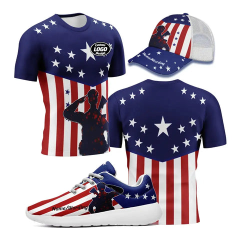 Personalized 4th of July Combo Offer, Custom Red White Blue Star Shoes, Jersey and Hat, Best Gift for Independence Day