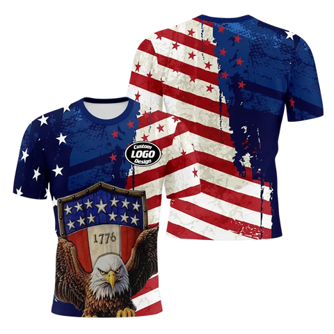 Personalized USA-Flag Shirt, Custom Pigeons, Stars Short Shirt, Breathable Tee