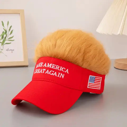 2024 US Election Wig Cap Baseball Cap Hot Hat Wide Brim Hat Red Embroidered Hat