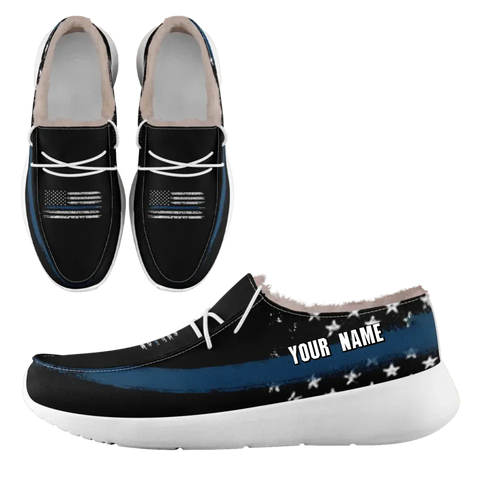 Personalized USA Flag Sneakers, Custom Stars and Stripes Loafer Shoes, Fur Lining Shoe, Pride in Comfort,FN042-24020304-2w