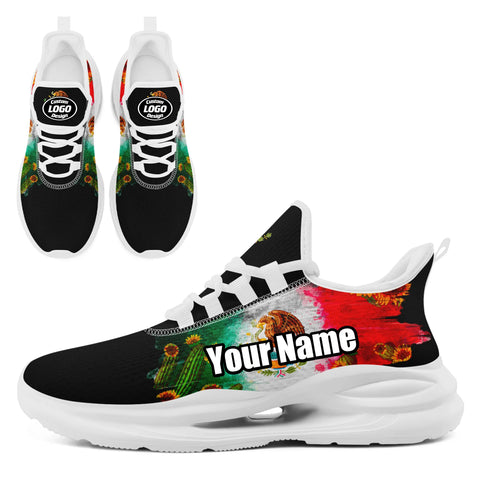 Personalized Mexico Flag Sneakers, Custom Floral Fashion Shoes, Vintage Walking Shoes