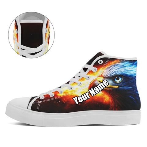 Fiery American Eagle Spirit High-Top Sneakers, Patriotic Cosmic Pride Canvas Shoes FN024-25018047